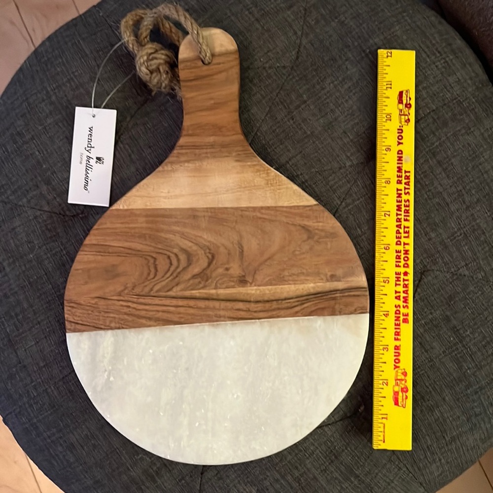 Wood and marble round serving board